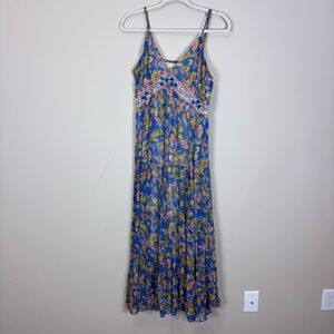 Verb Floral V Neck Maxi Dress in Blue with Pink & Yellow Floral 8